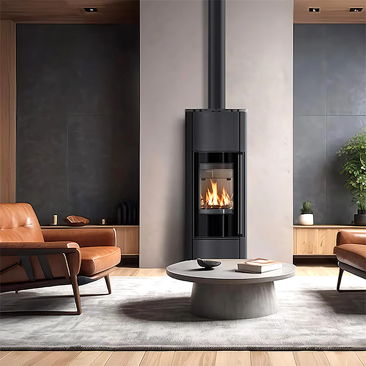 Poêle à bois contemporain KRATKI Erik installé par Flammes & Cie